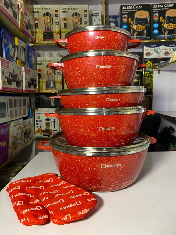 5PCS Granite Cookware Set + 2PCS Glove: 20cm-24cm-28-32-38