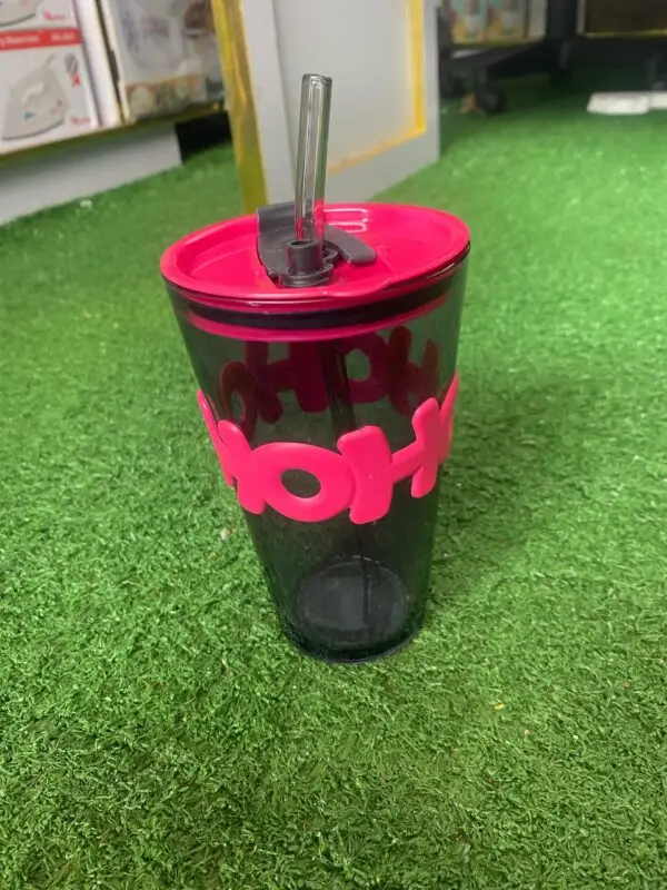 450ml double drinking thickened glass cup with glass straw and lid cover.